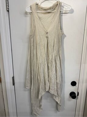 Sleeveless Cream V-Neck Flowy Women's Vest Top Kimono Duster Shawl Vest